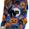 Halloween Horror Cat & Pumpkin Print Long Sleeve, Pullover Sweatshirt, Casual Tops For Fall & Winter, Women's Clothing, Halloween Sweatshirt