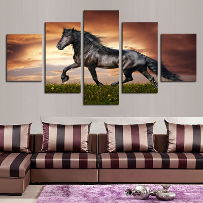 Horse Power in Motion: 5pcs Unframed HD Galloping Horse Printed Canvas Paintings for Stunning Wall-mounted Art Decor