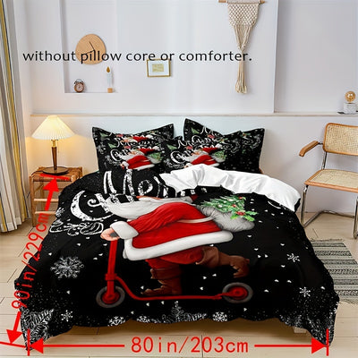 Skateboarding Santa Claus: A Playfully Funny Christmas Duvet Cover Set for Cozy Comfort