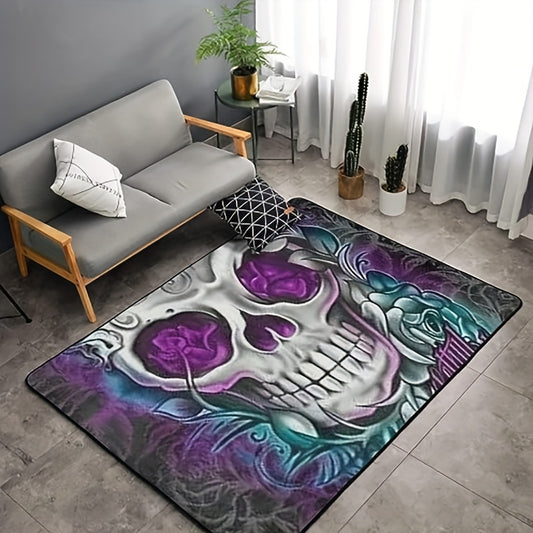 Start Halloween decorating early with this Gothic Horror Skull Area Rug. This 3D printed area rug features a creepy skull pattern to bring unique style to your space. The soft polyester material ensures a comfortable and durable surface you can use year after year.