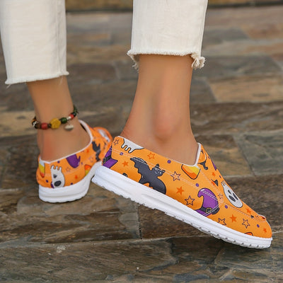 Pumpkin Ghost Cartoon Women's Canvas Shoes - Slip-On Shoes for Casual Outdoor Travel