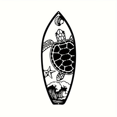 Coastal Vibes: Metal Surfboard Wall Decor - Summer Metal Turtle, Palm Tree & Surfboard Beach Sign - Enhance Your Indoor & Outdoor Space with Coastal Metal Wall Art