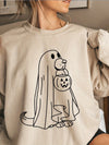 Pumpkin-themed Women's Casual Sporty Sweatshirt with Long Sleeve Round Neck - Perfect for Halloween!