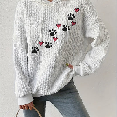 Plus Paw Heart Print Twist Textured Sweatshirt: A Stylish and Comfortable Casual Hoodie for Plus Size Women