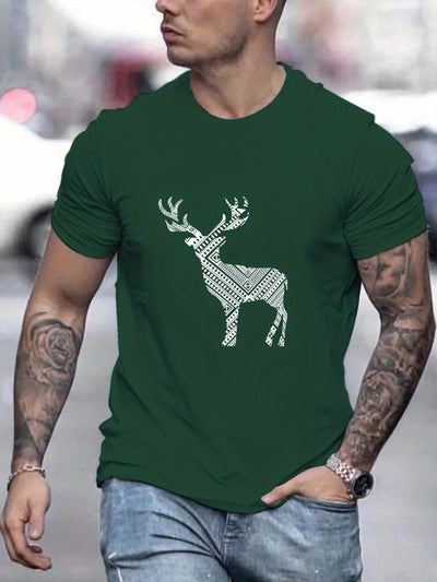 Christmas Deer Creative Pattern Men's T-Shirt: A Stylish Crew Neck Top for Outdoor Summer Wear