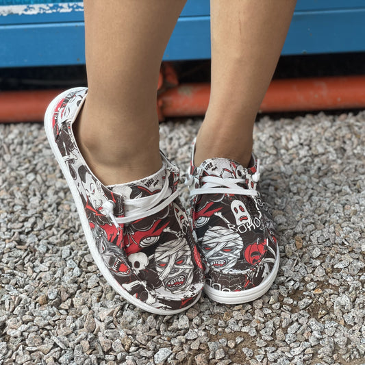 These Women's Halloween Mummy Pattern Canvas Shoes are perfect for outdoor activities and Halloween alike! With sturdy yet lightweight canvas material, these shoes feature a durable rubber sole that provides excellent traction while adding a unique mummy-inspired design for a spooky touch.