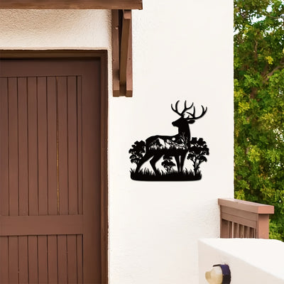 Whimsical Wildlife Metal Art Sign: Mountain Forest and Deer Design for Vibrant Wall Decor and Housewarming Gift