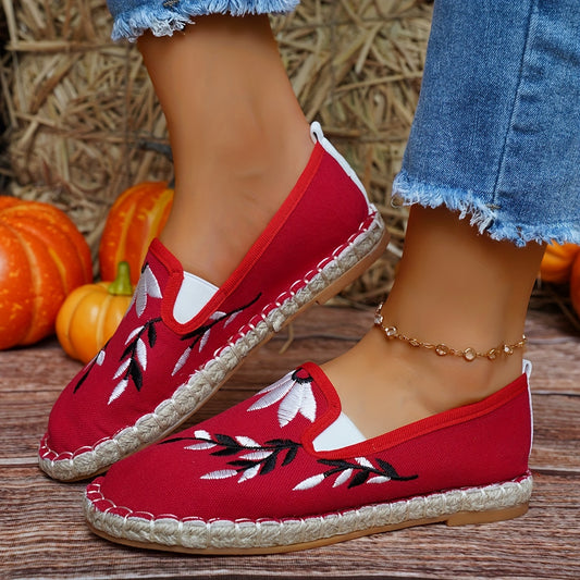 Leaf Embroidered Women's Casual Flats feature a lightweight, stylish design perfect for travel. Slip-on espadrilles feature a soft sole for ultimate comfort and a unique leaf embroidered detail for a fashionable finish. Ideal for daily wear.