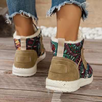 Tribal Pattern Ankle Boots: Stylish Winter Warmth for Women - Explore Temu's Plush-Lined Snow Boots