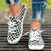 Lightweight Women's Canvas Shoes with Checkboard Printed - Comfortable Lace-up Low Top Walking Shoes