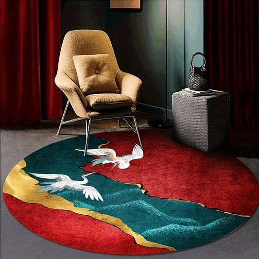 Bring a stylish and versatile touch to your home with this Red Crane Fashion Round Carpet. Crafted of durable, soft fabric, it ensures a comfortable and enjoyable foot feeling, and offers a homey look perfect for bedrooms and living rooms. Its unique round shape adds a sense of visual dynamism to any décor.