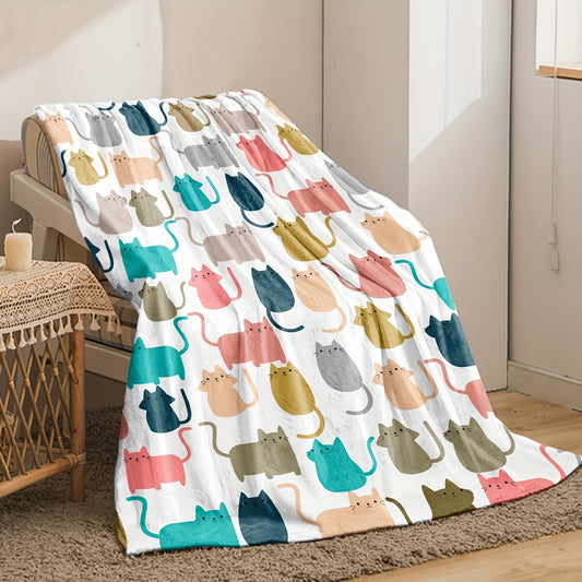 Cozy Colors Cartoon Cat Printed Flannel Throw Blanket for Ultimate Comfort and Style in Any Setting