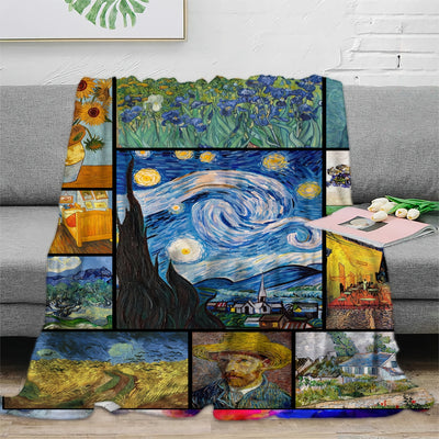 Van Gogh Inspired Luxury Flannel Fleece Blanket: Soft and Warm Throw Blanket for Sofa Bed, Perfect Gift for Art Lovers