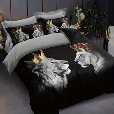 Fierce Beast Print Duvet Cover Set: Bring the Wild Side of Nature into Your Bedroom(1*Duvet Cover + 2*Pillowcases, Without Core)