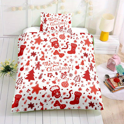 Christmas Wonderland: Festive Duvet Cover Set with Delightful Tree, Gingerbread Man, and Snowflake Print - Includes 1 Duvet Cover and 2 Pillowcases(No Core)