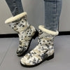 Stay Cozy with Stylish Floral Patterned Mid-Calf Snow Boots: Warm and Comfortable Chunky Outdoor Sneakers for Women