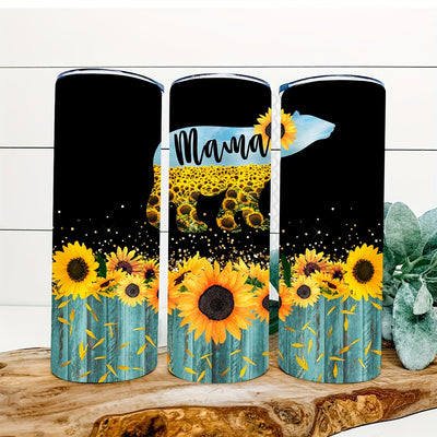 20oz Mama Bear Sunflower Glitter Tumbler - Perfect Gift for Thanksgiving and Mother's Day