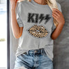 Vintage Leopard Lips Print T-shirt, Retro Short Sleeve Crew Neck T-shirt, Casual Every Day Tops, Women's Clothing