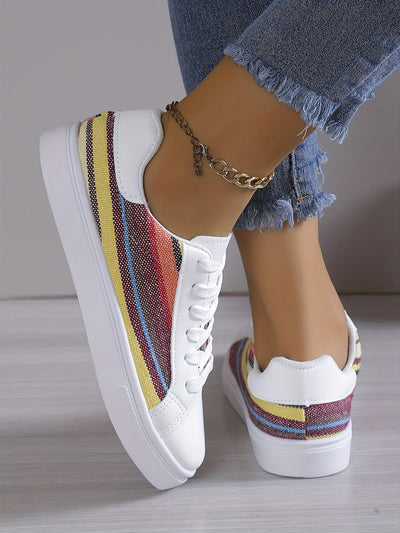 Versatile Low-Top Colorblock Casual Sneakers: Stylish Lace-Up Skate Shoes for Women