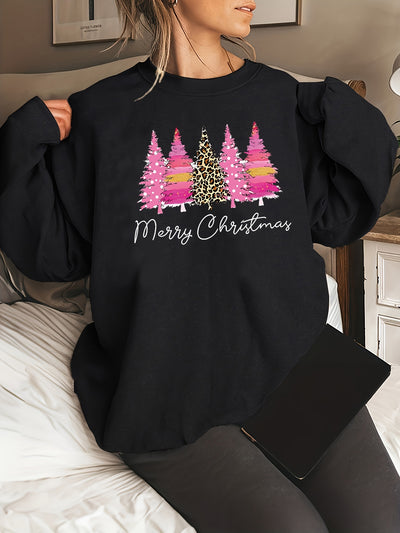 This festive sweatshirt is perfect for casual holiday wear. The cozy cotton fabric features a classic Christmas tree print, creating an eye-catching design that's sure to make your holiday look sparkle. Enjoy the comfort and style of this holiday must-have.