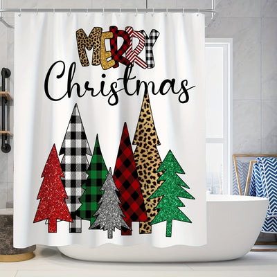 Transform Your Bathroom into a Festive Wonderland with our 4pcs Christmas Tree Shower Curtain Set!