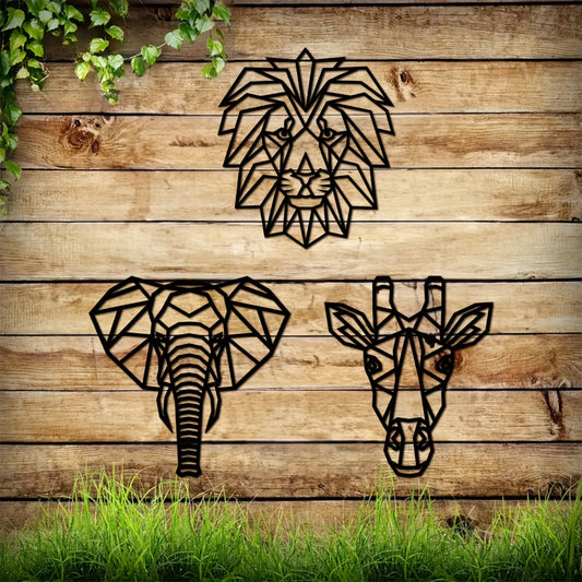 Animal Kingdom Metal Art: Captivating Wooden Geometric Wall Decor for Home, Nursery, or Housewarming Gift