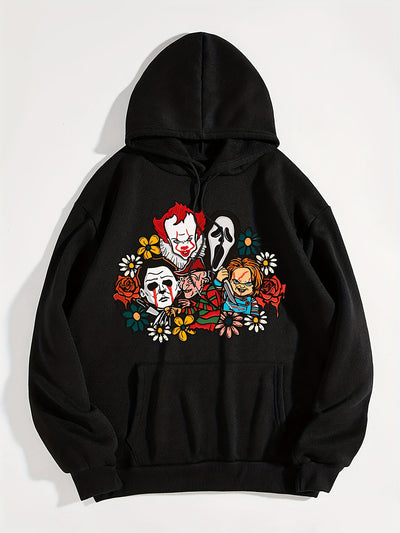 Fear-infused Style: Women's Horror Movie Print Hoodie - Embrace the Chills This Winter-Fall Season!