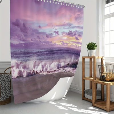 Transform your bathroom with the Vibrant Purple Beach Sea Wave Shower Curtain Set. This eye-catching set features a beautiful purple wave pattern to add a touch of sophistication to any bathroom. It's made of polyester fabric, ensuring long-lasting use and durability. Add a unique and stylish touch to your home.