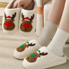 Festive Cartoon Christmas Deer Print Slippers: Slip-On, Non-Slip, Warm and Cozy Indoor Shoes