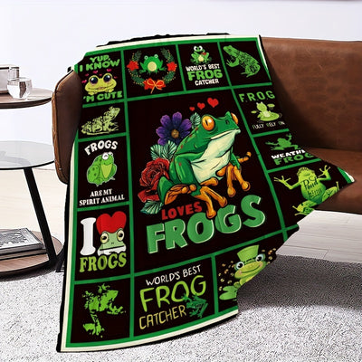 SNUGGLE UP WITH CARTOON FROG & LETTER PRINTED FLANNEL BLANKET - SOFT & COMFY FOR KIDS & ADULTS AT HOME, PICNICS, & TRAVEL!