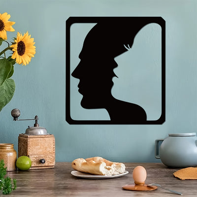 This metal wall art features a stylish design of a man and woman's faces, making it a stunning addition to any home decor. The intricate detailing and high-quality material create a unique and eye-catching piece for your walls. Elevate your interior design and add a touch of elegance with this beautiful metal wall art.