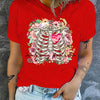 Skeleton Flower and Heart Graphic Tee: Embrace Summer Style with Casual Sports T-Shirts for Women