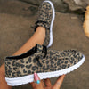 Women's Flat Canvas Shoes with Leopard Style, Lightweight Low Top Lace Up Shoes, Women's Casual Walking Shoes