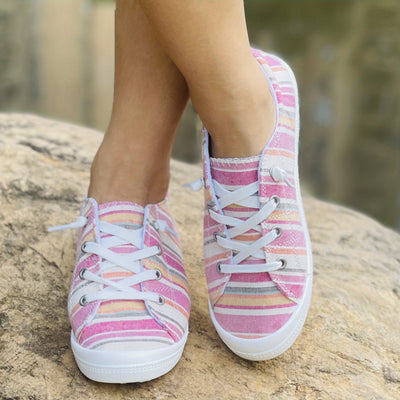 Women's Colors Striped Pattern Canvas Shoes, Lightweight Outdoor Shoes