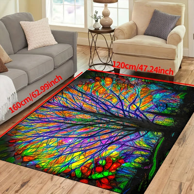 Colorful Trees: Aesthetic Non-Slip Rug for Vibrant Room Decor and Comfort