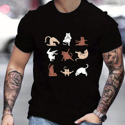 Cute Cats Pattern Print Men's Graphic Tee: A Playful Addition to Your Summer Wardrobe