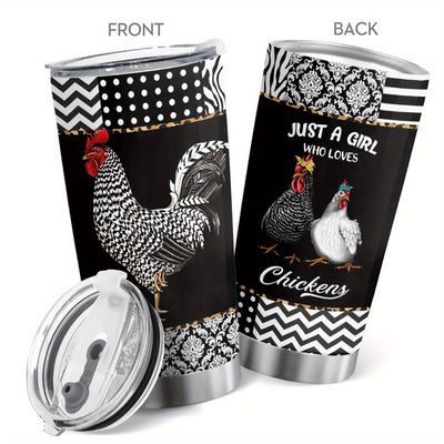 20oz Two Hen and 'Just A Girl Who Loves Chicken' Tumbler - Perfect for Hot & Cold Drinks at Home, Office, or School!