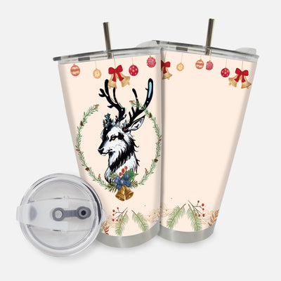 20oz Elk Antler Pattern Tumbler With Lid And Straw, Stainless Steel Water Bottle, Insulated Water Cups, Summer Winter Drinkware, Travel Accessories, Christmas Gifts