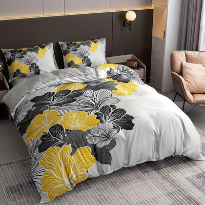 Floral Digital Print Bedding Set: Soft and Comfortable Duvet Cover for Bedroom or Guest Room - 3-Piece Set Including 1 Duvet Cover and 2 Pillowcases (Without Core)