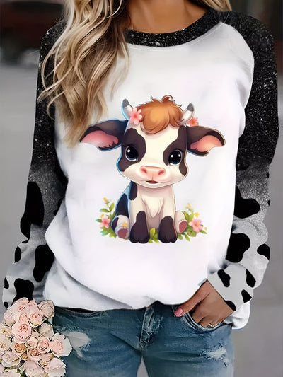 Trendy and Comfy Cow Print Pullover Sweatshirt - Women's Fashion for Fall/Winter