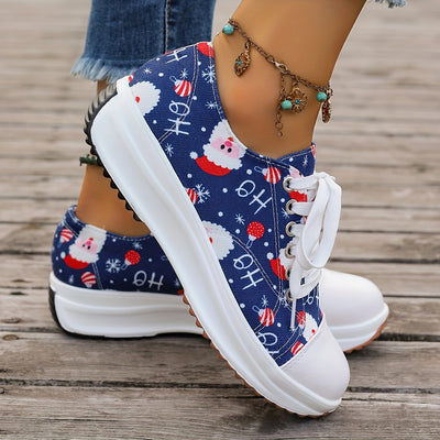 Christmas Style Lace-Up Sneakers: Festive Santa Claus Pattern for Women