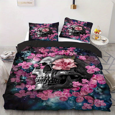 Elevate your bedroom's style and comfort with our Skull with Flowers duvet cover set. Featuring a stylish and soft print, this set creates a cozy and inviting atmosphere. Made for a comfortable sleep experience, it's a must-have for any bedroom.