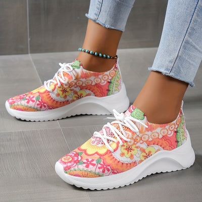 Women's Vibrant Floral Slip-On Sneakers: Lightweight, Non-Slip, and Stylish Knit Shoes for Comfortable Outdoor Adventures