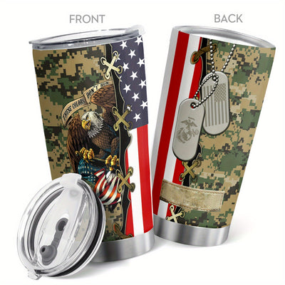 20Oz Eagle Flag and US Army Tumbler - Keep Your Beverages Hot or Cold On-the-Go - Gift For Patriotic Soldier Veterans