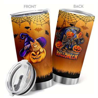 Halloween Pumpkin Tumbler With Lid Double Wall Tumbler 20oz, Travel Coffee Mug Witch Tumbler