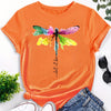 Colorful Dragonfly Print Crew Neck T-Shirt, Casual Short Sleeve T-Shirt For Spring & Summer, Women's Clothing