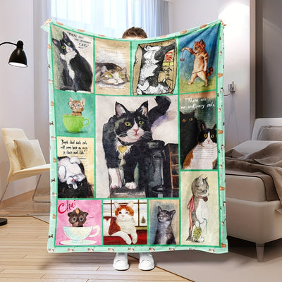 Stay Cozy with the Cute Cat Blanket: Super Soft and Warm Flannel Blanket for All Seasons - Ideal for Bed, Chair, Car, Sofa, Bedroom, or Office!