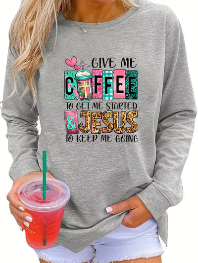 Coffee Letter: Women's Casual Long Sleeve Crew Neck Sweatshirt