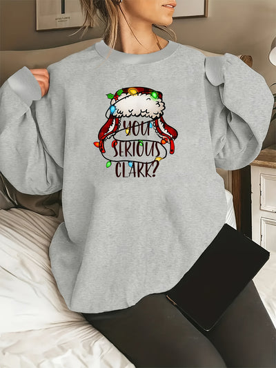 Christmas Hat Letter Print Sweatshirt: A Cute and Comfy Addition to Your Women's Clothing Collection