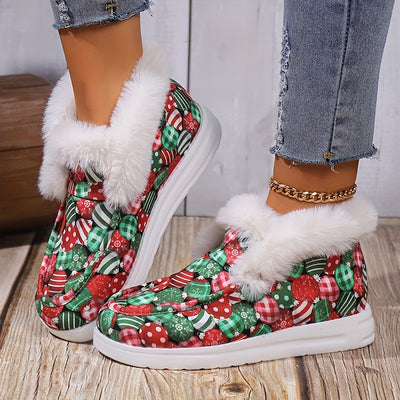 Festive Flair: Women's Christmas Bell Print Snow Boots – Cozy, Stylish, and Easy to Slip On!